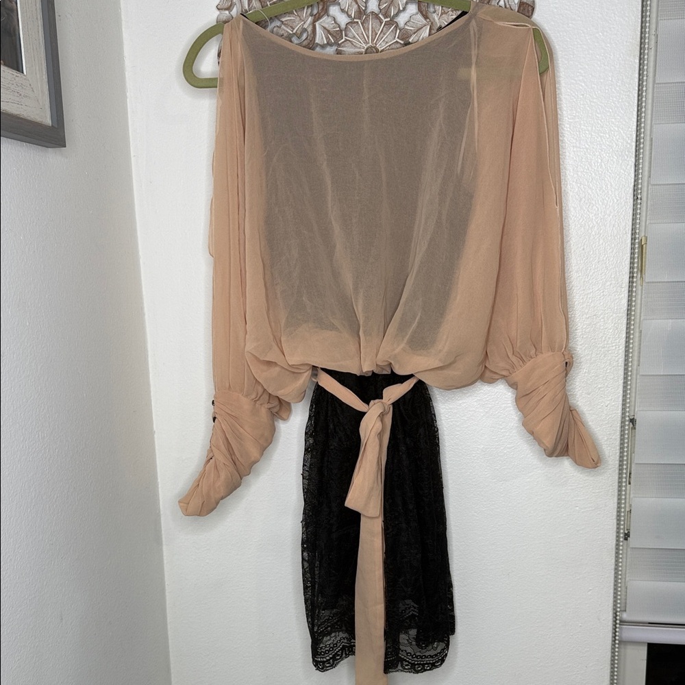 Zara Beige and Black Long Sleeve Dress Lace Skirts Size S